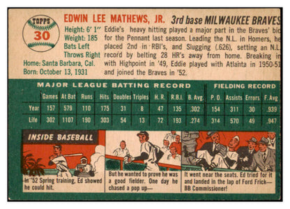 1954 Topps Baseball #030 Eddie Mathews Braves EX 525639