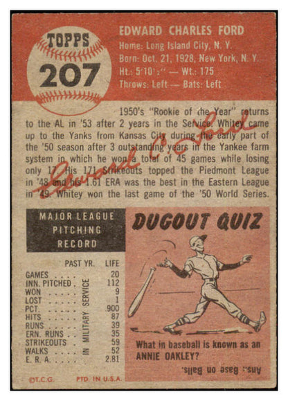 1953 Topps Baseball #207 Whitey Ford Yankees VG-EX 525658