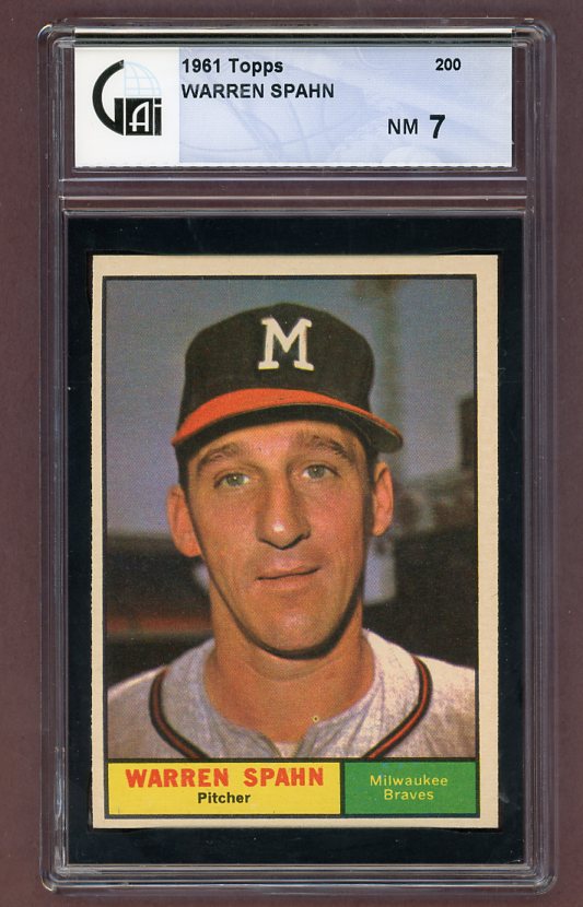 1961 Topps Baseball #200 Warren Spahn Braves GAI 7 NM 526047