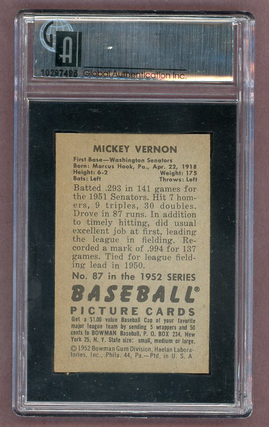 1952 Bowman Baseball #087 Mickey Vernon Senators GAI 6 EX-MT 526114