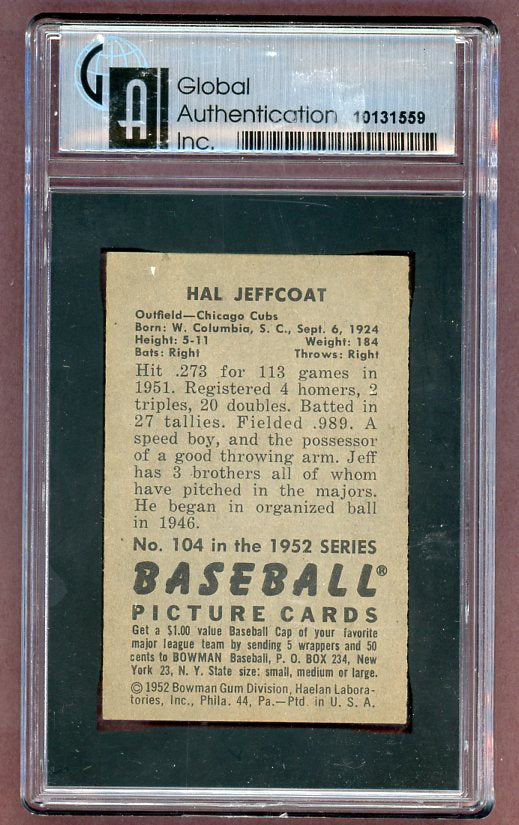 1952 Bowman Baseball #104 Hal Jeffcoat Cubs GAI 8 NM/MT 526116
