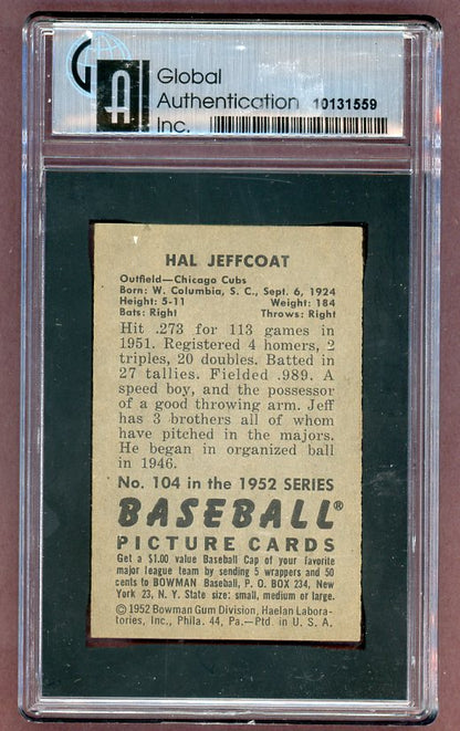 1952 Bowman Baseball #104 Hal Jeffcoat Cubs GAI 8 NM/MT 526116