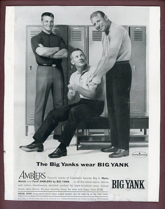 1961 Amblers Big Yank Ad Mickey Mantle Whitey Ford Roger Maris 526323