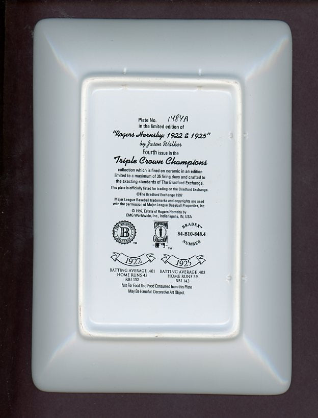 1997 Bradford Exchange Rogers Hornsby Triple Crown Plate 526625