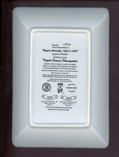 1997 Bradford Exchange Rogers Hornsby Triple Crown Plate 526625