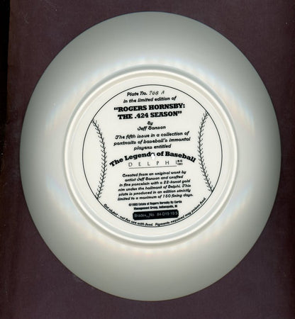 1993 Bradford Exchange Rogers Hornsby .424 Season Plate 526626