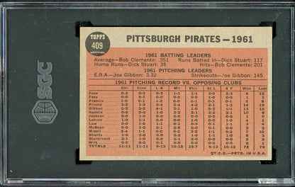 1962 Topps Baseball #409 Pittsburgh Pirates Team SGC 7 NM 526640