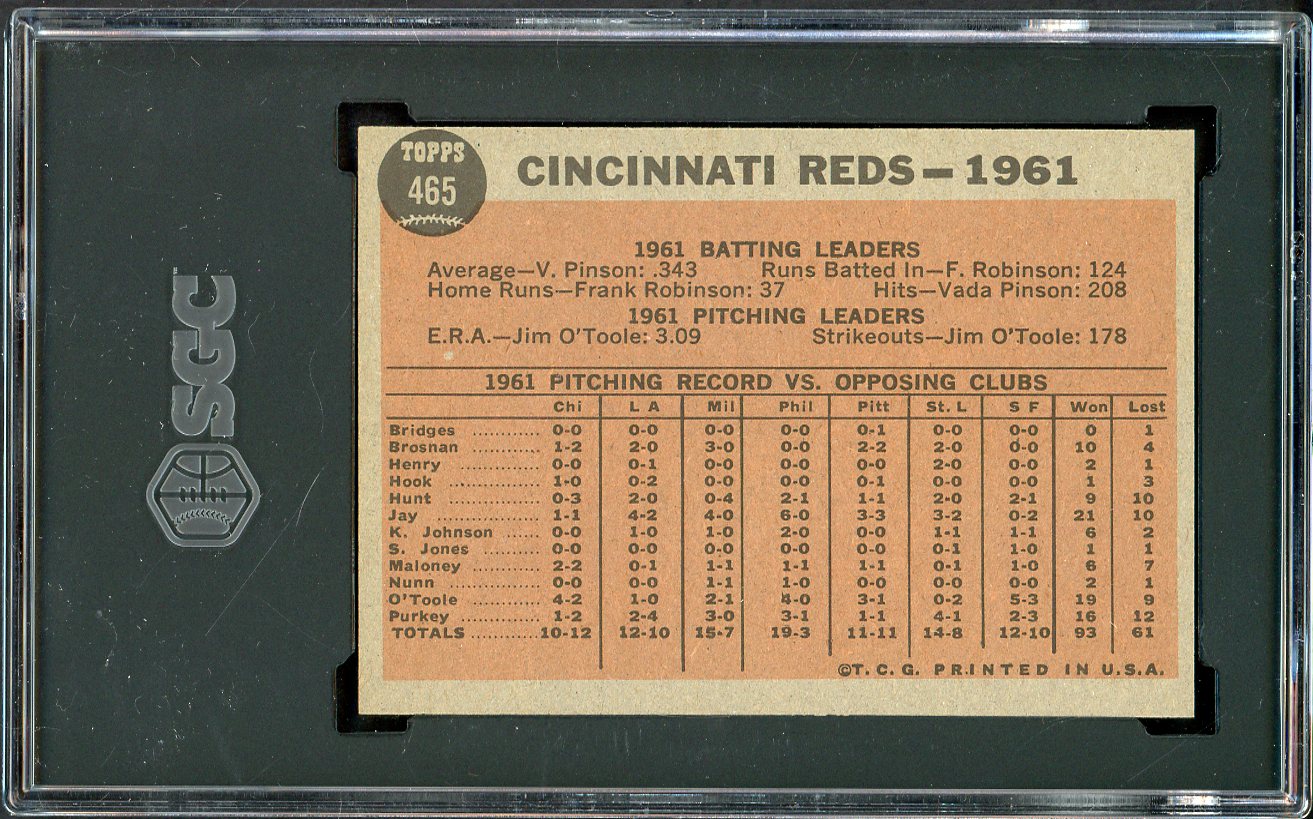 1962 Topps Baseball #465 Cincinnati Reds Team SGC 6 EX-MT 526641