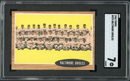 1962 Topps Baseball #476 Baltimore Orioles Team SGC 7 NM 526645