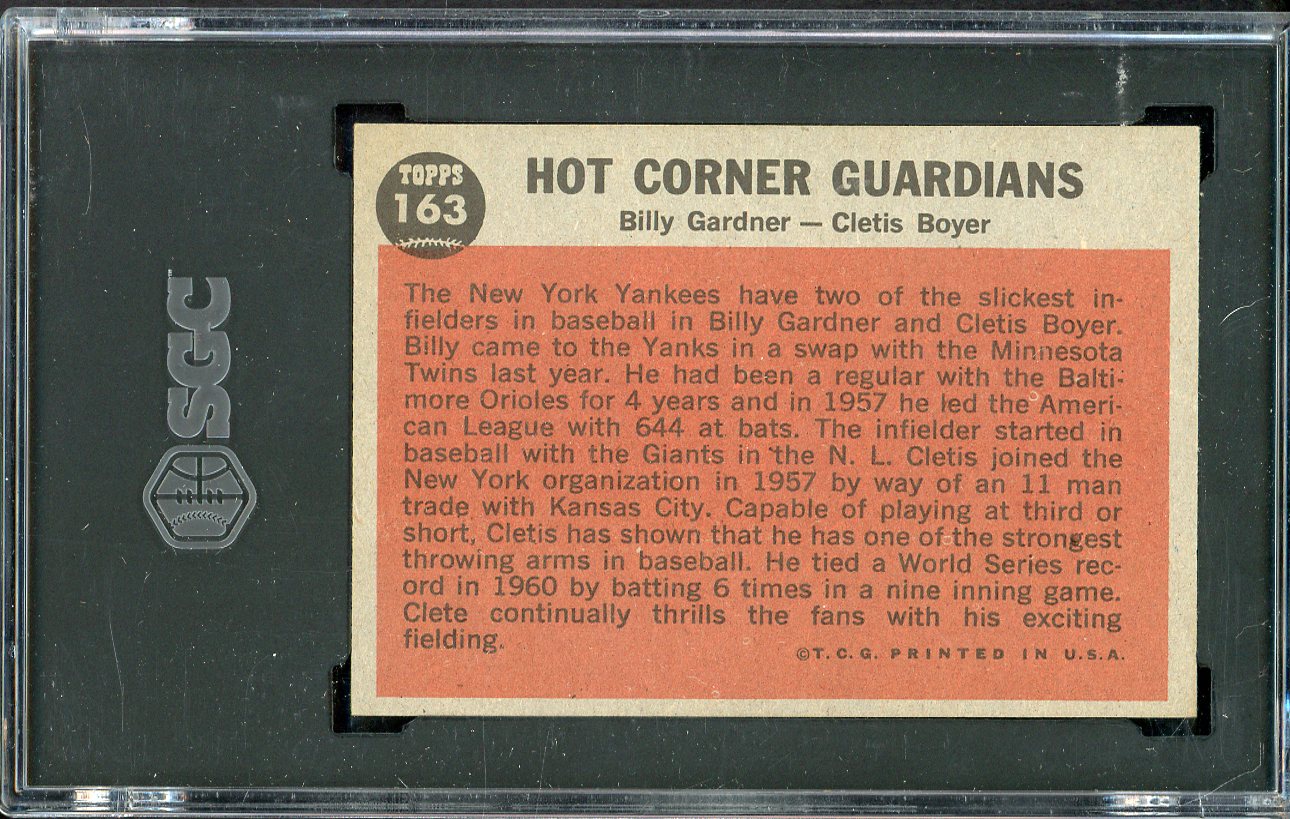 1962 Topps Baseball #163 Clete Boyer Billy Gardner SGC 6 EX-MT 526647