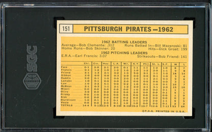 1963 Topps Baseball #151 Pittsburgh Pirates Team SGC 7.5 NM+ 526649