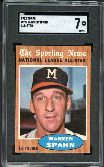 1962 Topps Baseball #399 Warren Spahn A.S. Braves SGC 7 NM 526654