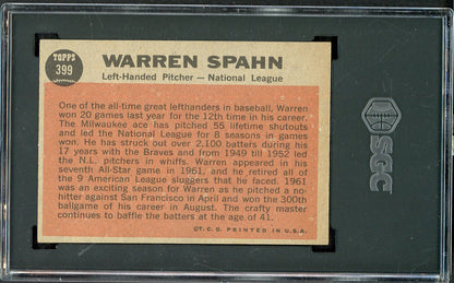 1962 Topps Baseball #399 Warren Spahn A.S. Braves SGC 7 NM 526654