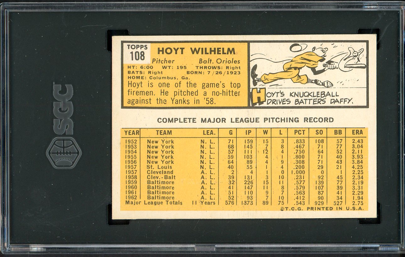 1963 Topps Baseball #108 Hoyt Wilhelm Orioles SGC 6.5 EX-MT+ 526656