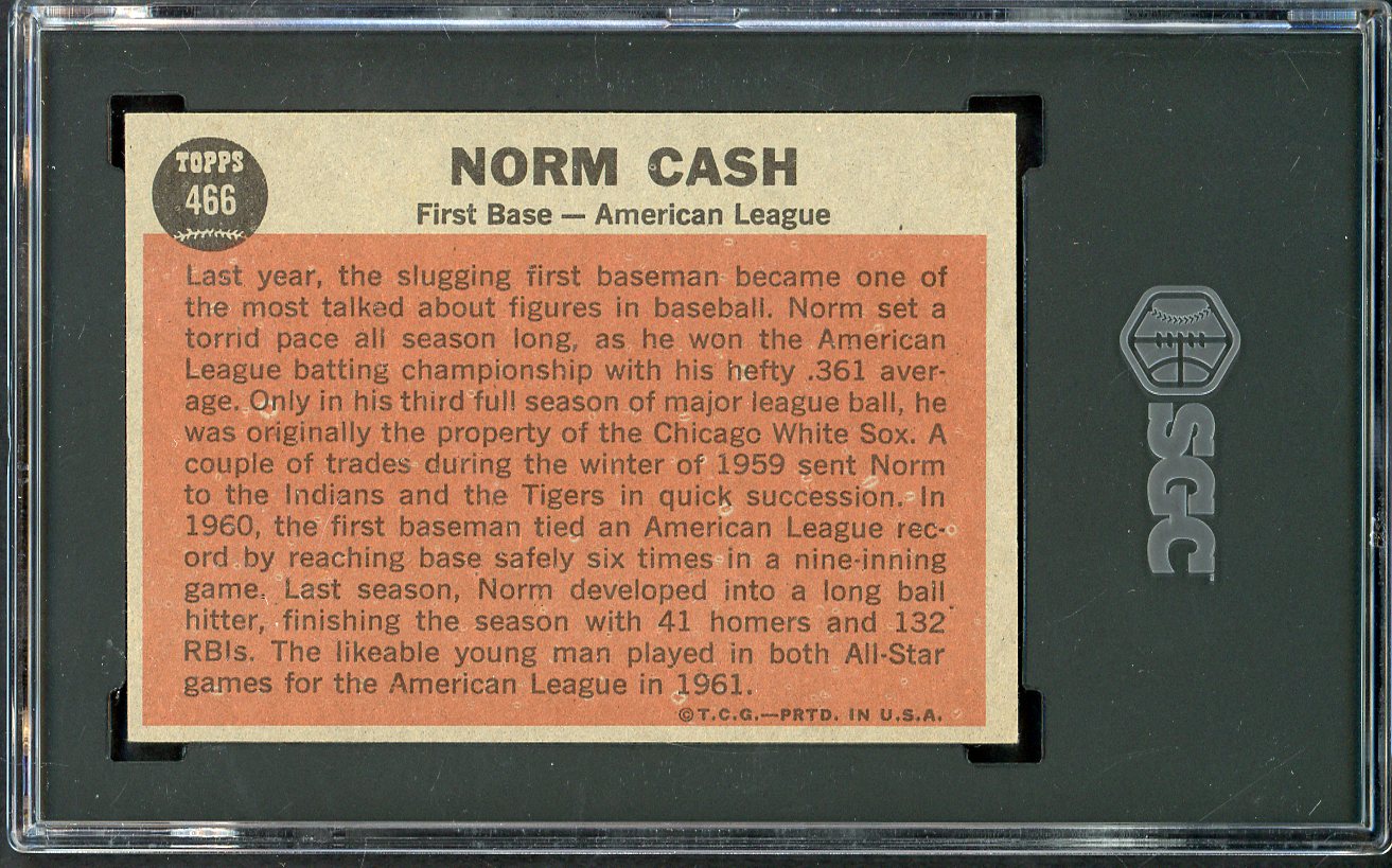 1962 Topps Baseball #466 Norm Cash A.S. Tigers SGC 6 EX-MT 526657