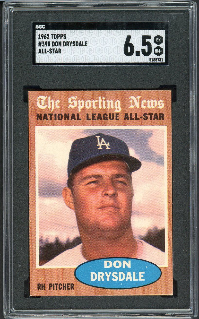 1962 Topps Baseball #398 Don Drysdale A.S. Dodgers SGC 6.5 EX-MT+ 526662