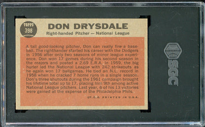 1962 Topps Baseball #398 Don Drysdale A.S. Dodgers SGC 6.5 EX-MT+ 526662