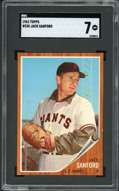 1962 Topps Baseball #538 Jack Sanford Giants SGC 7 NM 526665