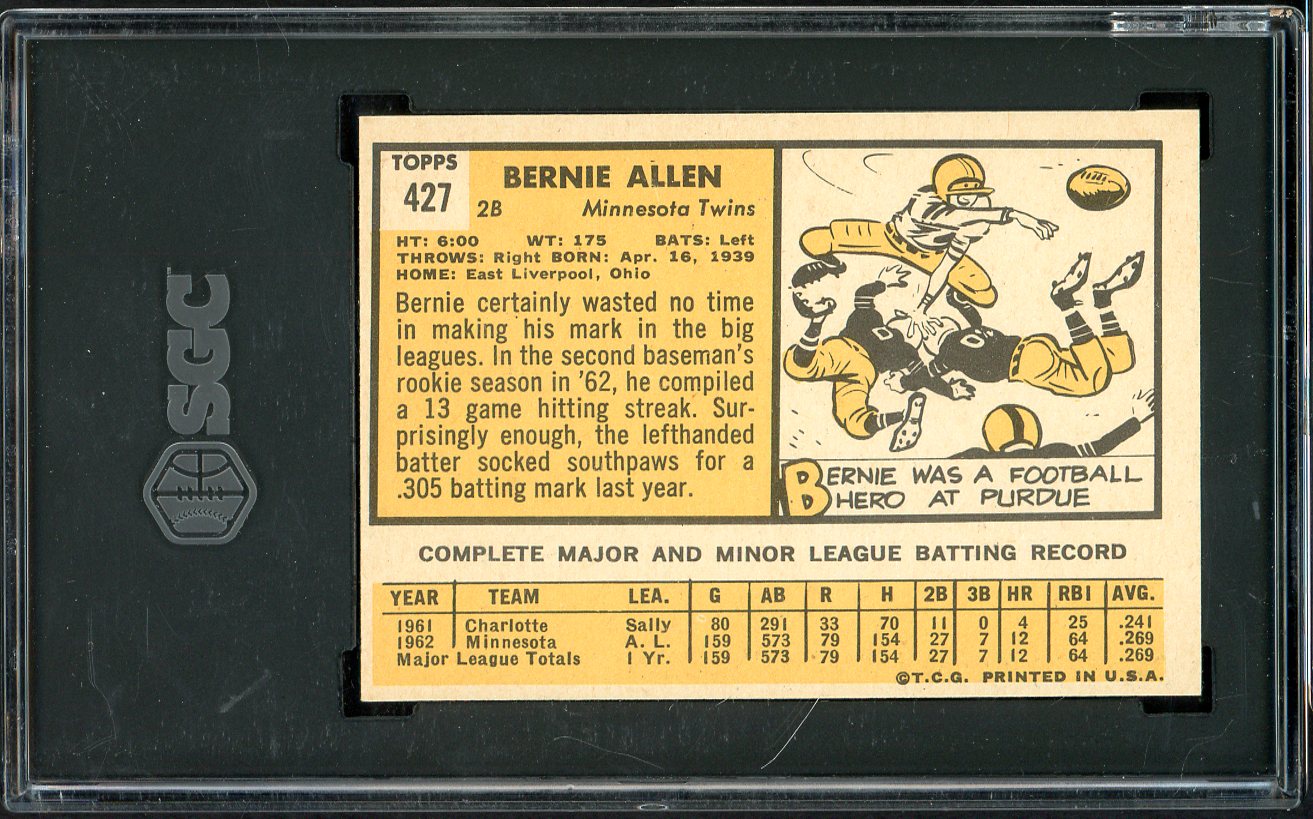 1963 Topps Baseball #427 Bernie Allen Twins SGC 7 NM 526670
