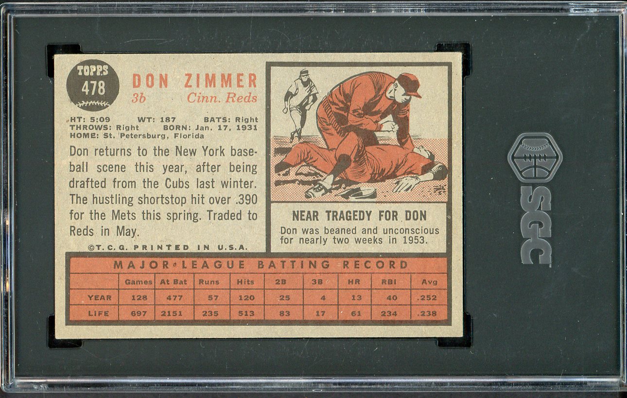 1962 Topps Baseball #478 Don Zimmer Reds SGC 6 EX-MT 526676