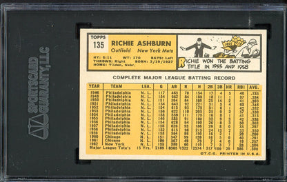 1963 Topps Baseball #135 Richie Ashburn Mets SGC 7.5 NM+ 526679