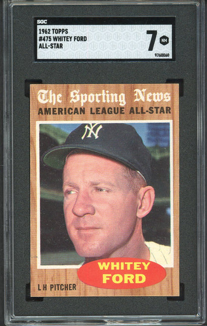 1962 Topps Baseball #475 Whitey Ford A.S. Yankees SGC 7 NM 526680