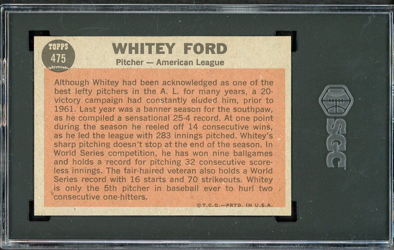 1962 Topps Baseball #475 Whitey Ford A.S. Yankees SGC 7 NM 526680