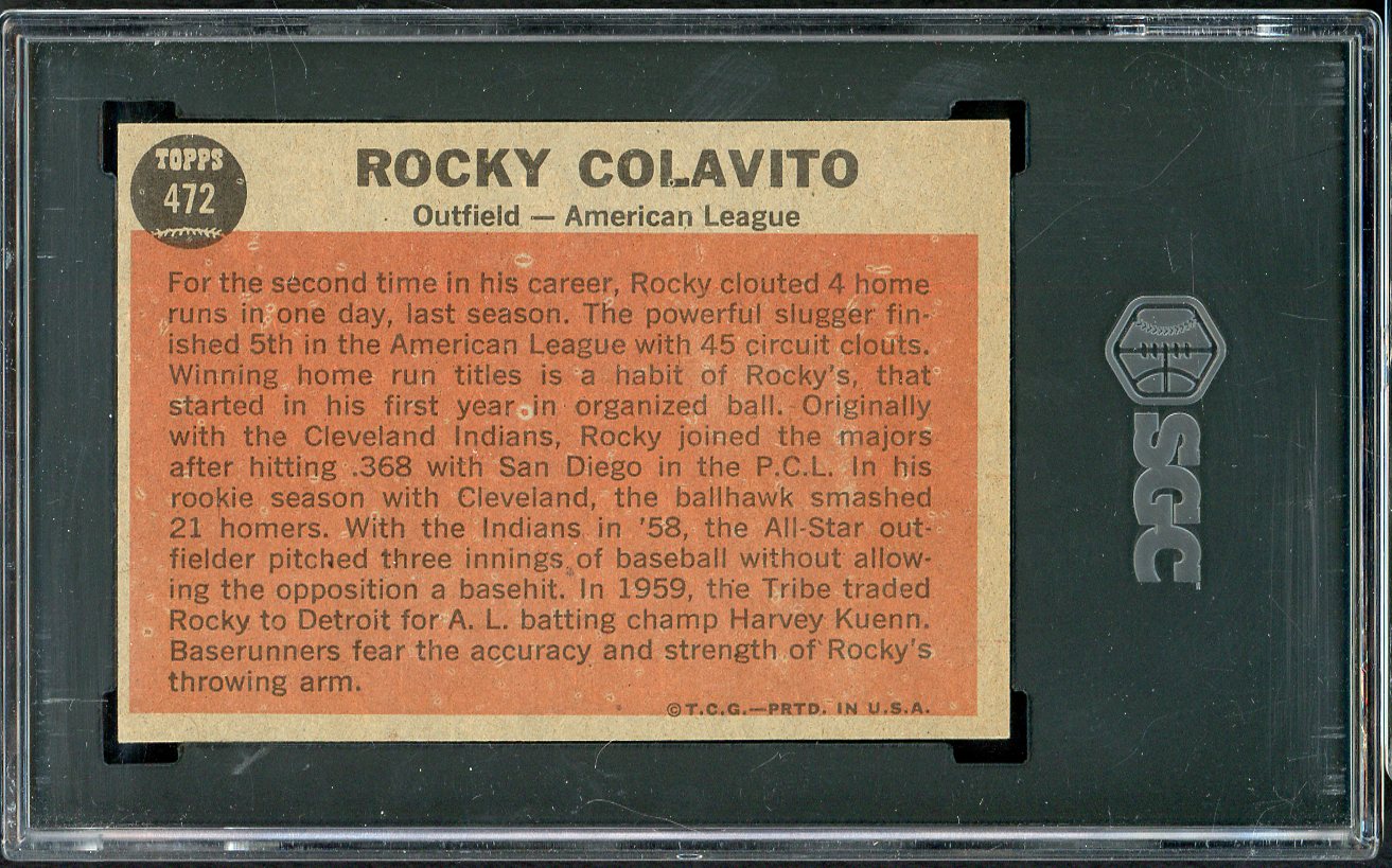 1962 Topps Baseball #472 Rocky Colavito A.S. Tigers SGC 6.5 EX-MT+ 526682
