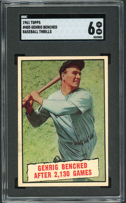 1961 Topps Baseball #405 Lou Gehrig Yankees SGC 6 EX-MT 526686