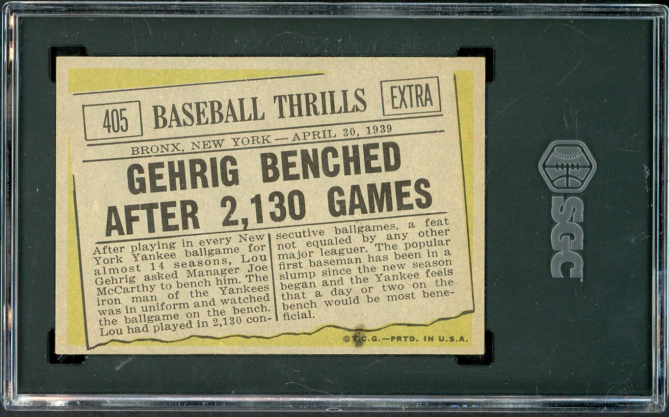 1961 Topps Baseball #405 Lou Gehrig Yankees SGC 6 EX-MT 526686
