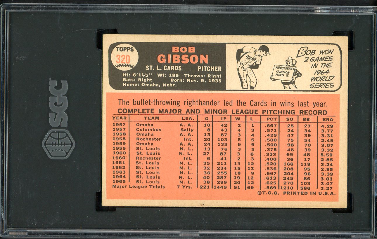 1966 Topps Baseball #320 Bob Gibson Cardinals SGC 6.5 EX-MT+ 526688