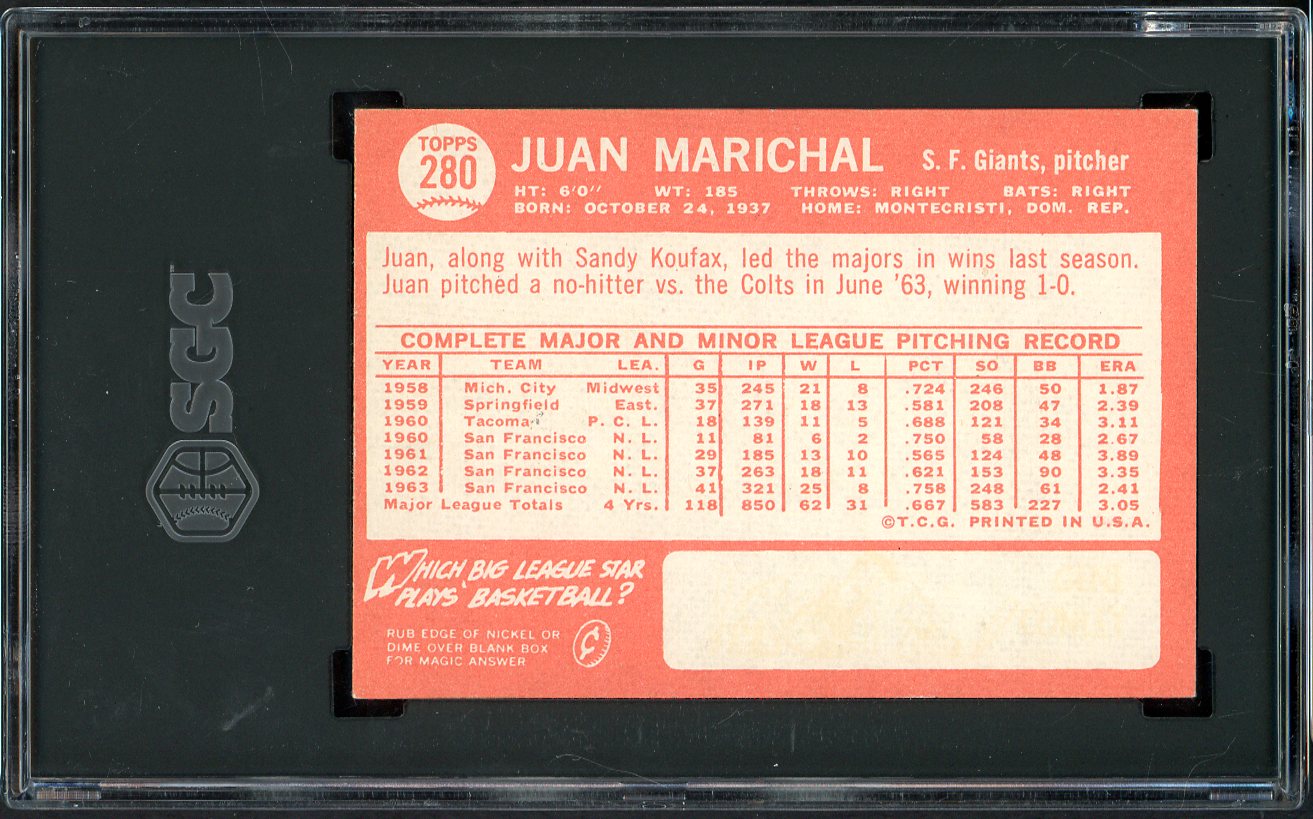 1964 Topps Baseball #280 Juan Marichal Giants SGC 6.5 EX-MT+ 526698