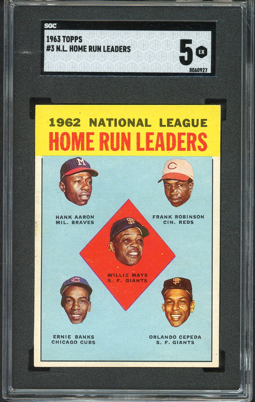 1963 Topps Baseball #003 N.L. Home Run Leaders Aaron Mays SGC 5 EX 526699