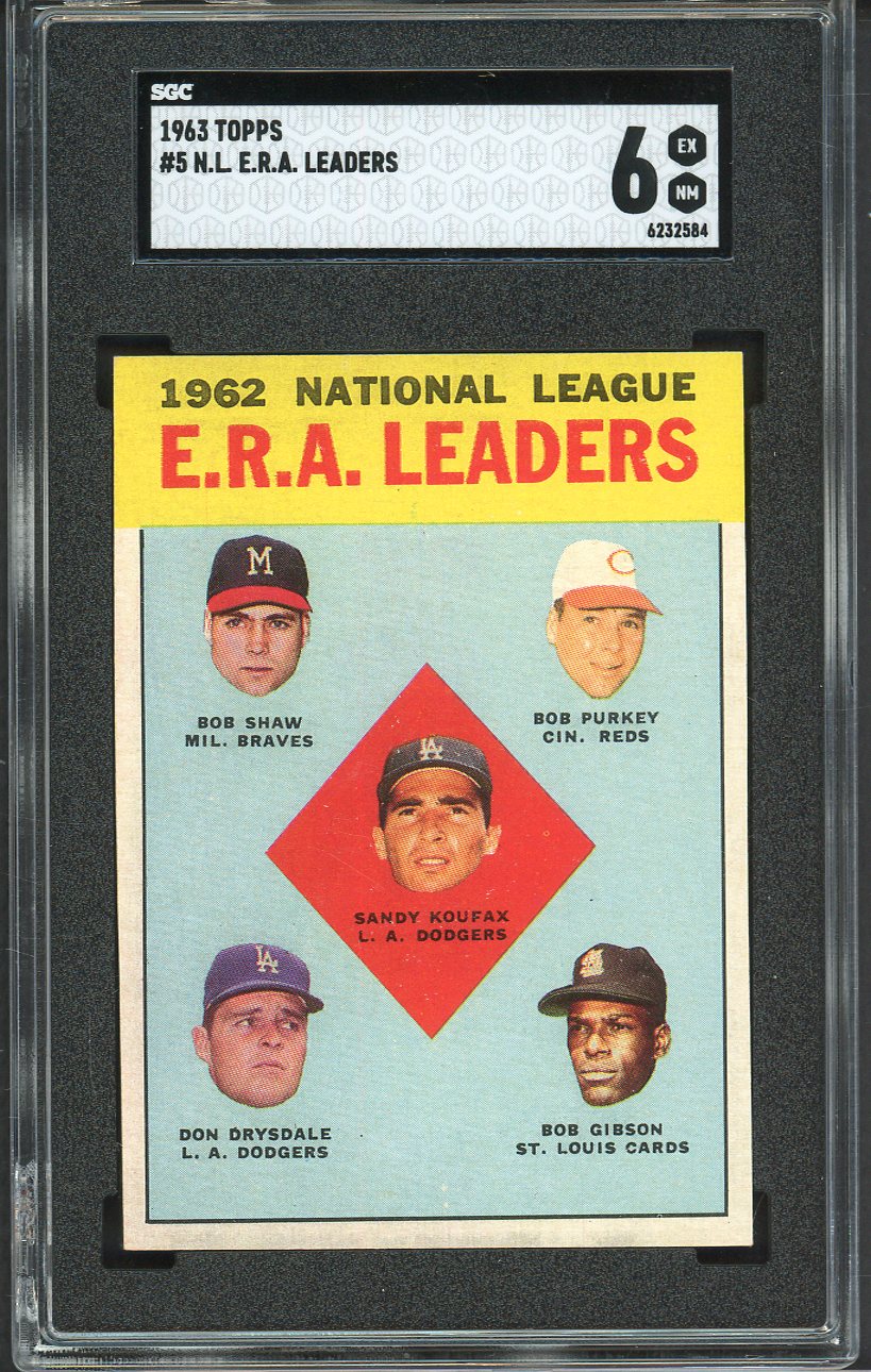 1963 Topps Baseball #005 N.L. ERA Leaders Sandy Koufax SGC 6 EX-MT 526700
