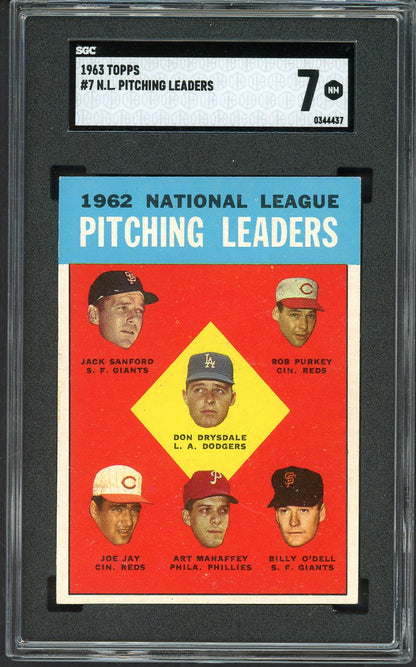1963 Topps Baseball #007 N.L. Win Leaders Don Drysdale SGC 7 NM 526701