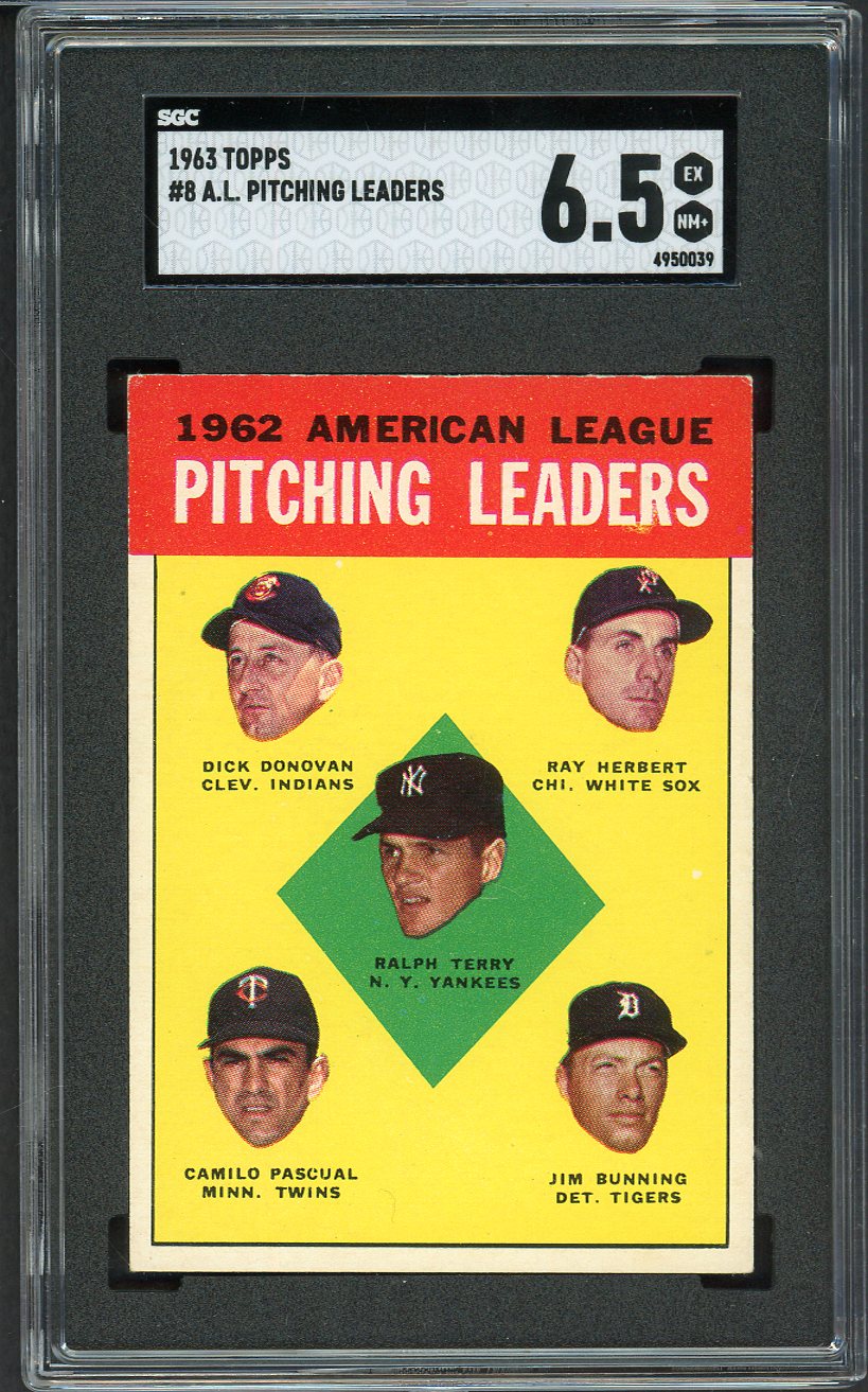 1963 Topps Baseball #008 A.L. Win Leaders Jim Bunning SGC 6.5 EX-MT+ 526702