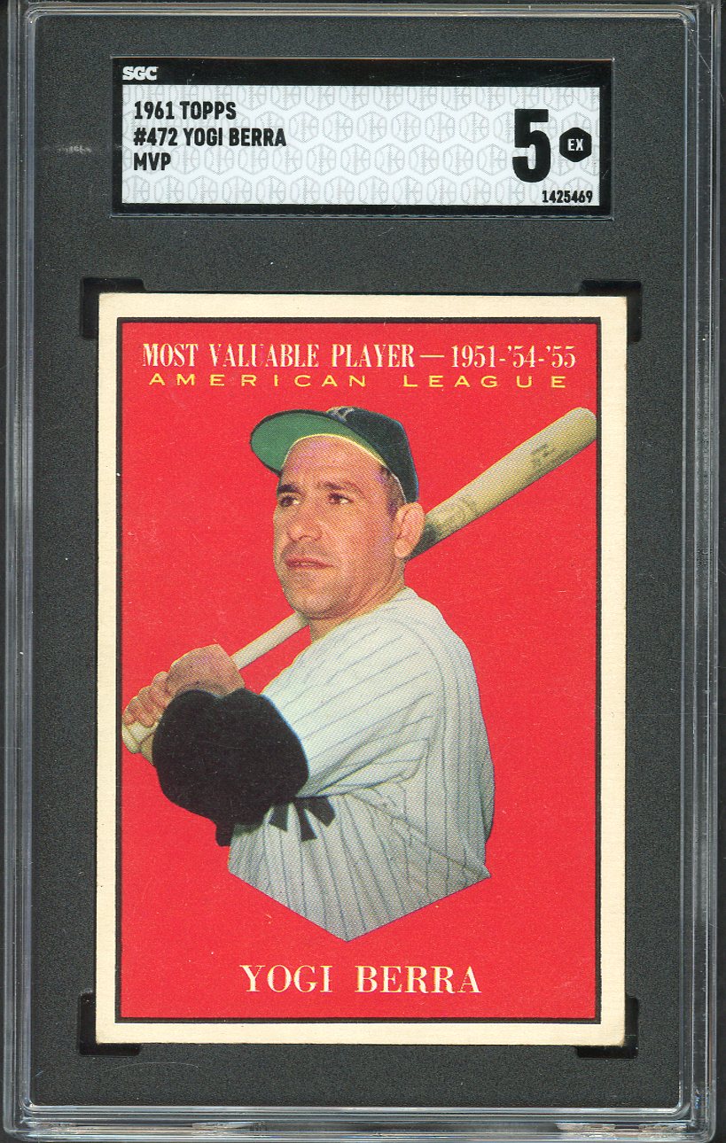 1961 Topps Baseball #472 Yogi Berra MVP Yankees SGC 5 EX 526703