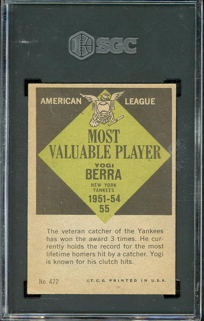 1961 Topps Baseball #472 Yogi Berra MVP Yankees SGC 5 EX 526703