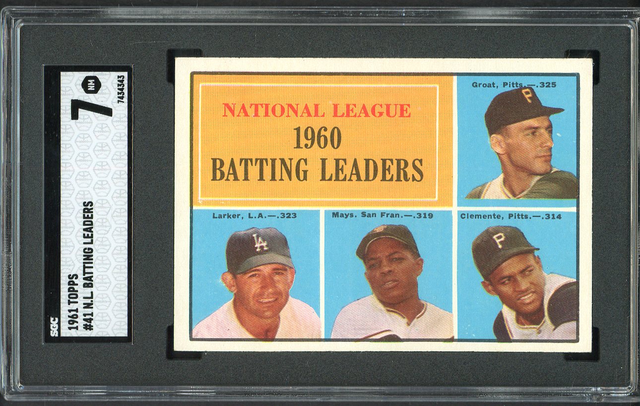 1961 Topps Baseball #041 N.L. Batting Leaders Clemente Mays SGC 7 NM 526708
