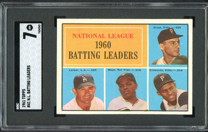 1961 Topps Baseball #041 N.L. Batting Leaders Clemente Mays SGC 7 NM 526708