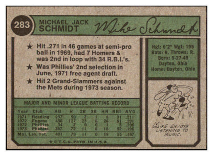 1974 Topps Baseball #283 Mike Schmidt Phillies EX-MT 527171