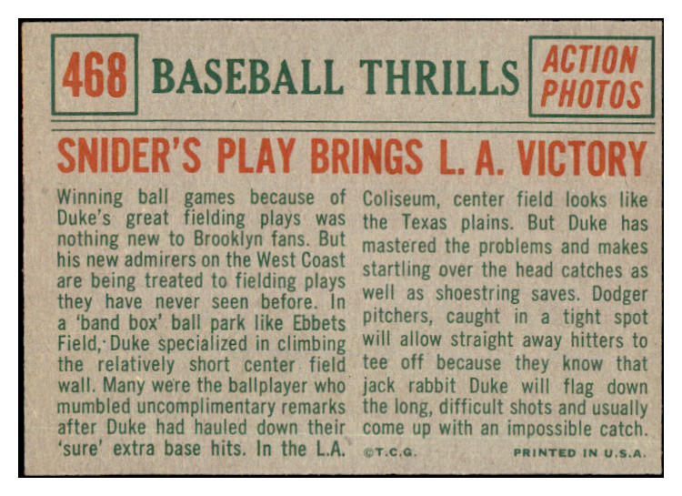 1959 Topps Baseball #468 Duke Snider IA Dodgers EX-MT 527183
