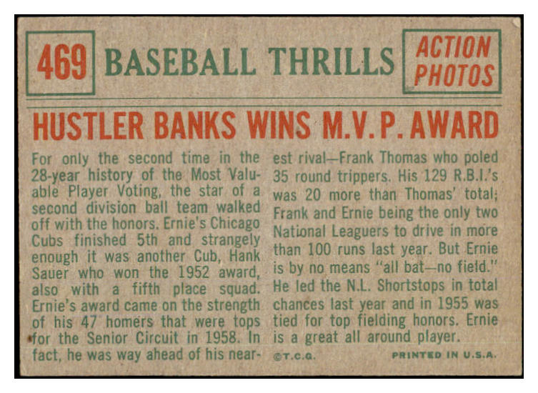 1959 Topps Baseball #469 Ernie Banks IA Cubs EX-MT 527201