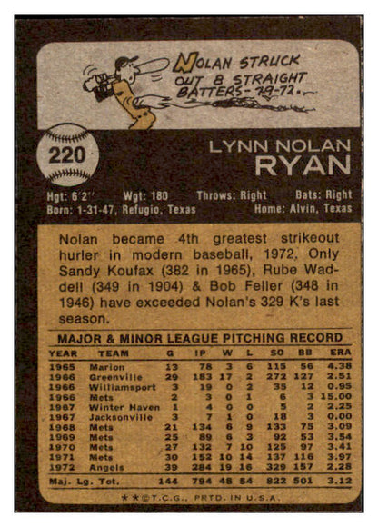 1973 Topps Baseball #220 Nolan Ryan Angels EX-MT 527227
