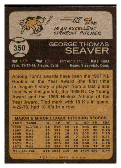 1973 Topps Baseball #350 Tom Seaver Mets EX-MT 527230