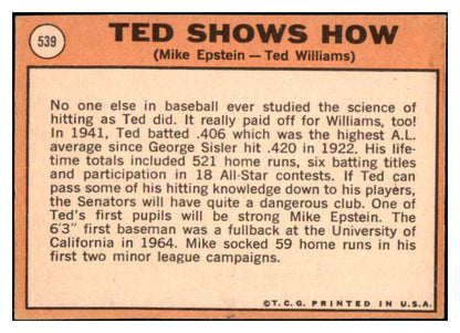1969 Topps Baseball #539 Ted Williams Mike Epstein EX-MT 527233