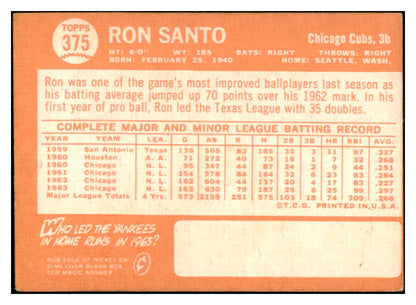 1964 Topps Baseball #375 Ron Santo Cubs VG-EX 527335