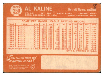 1964 Topps Baseball #250 Al Kaline Tigers VG-EX 527338