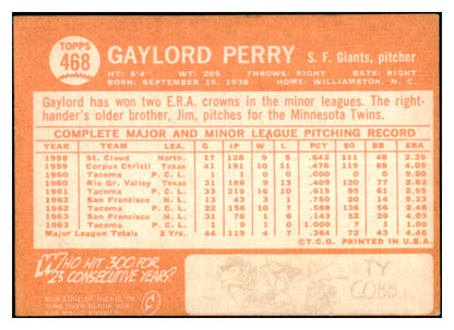 1964 Topps Baseball #468 Gaylord Perry Giants VG-EX 527340