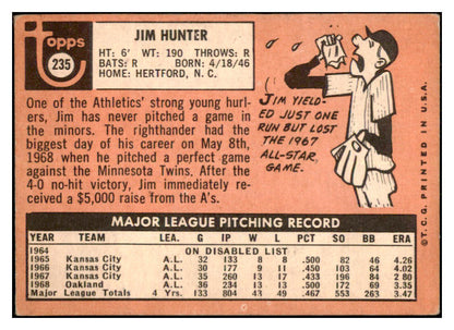 1969 Topps Baseball #235 Catfish Hunter A's VG-EX 527365